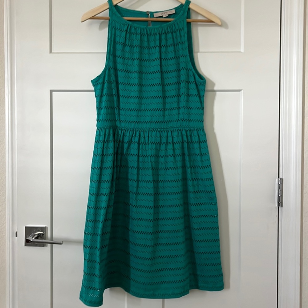 LOFT teal dress with eyelets XS